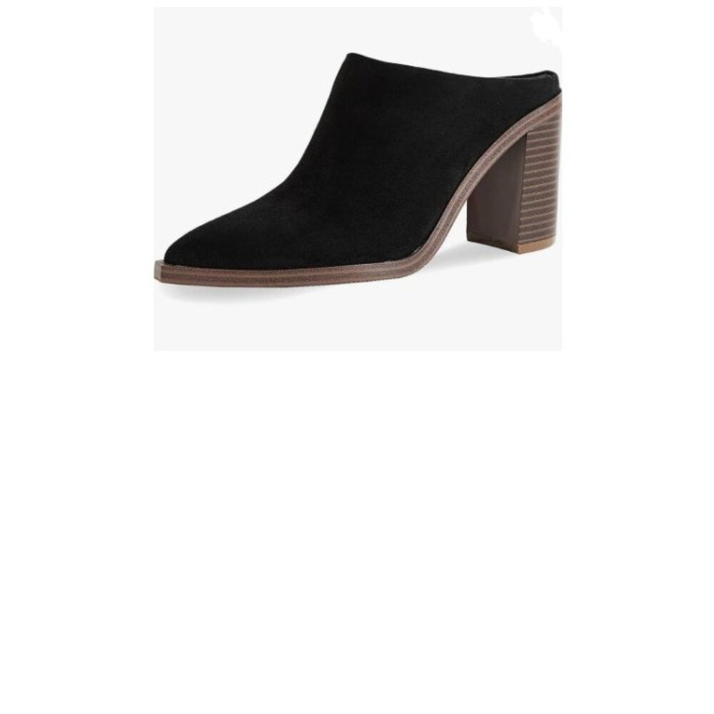 FOWT Women Mules Chunky Stacked Heel Slippers Pointed Toe Backless Slides Sandal